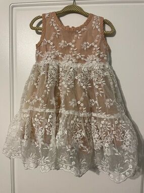 Posh Peanut Dusty Rose Lace Tiered Dress with White Floral Overlay